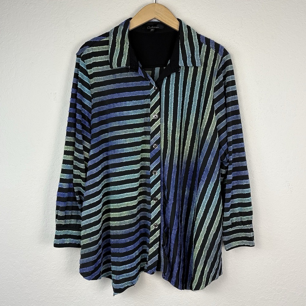 Caleoas Plus Size 2x Tunic Top Artsy Asymmetric Hem Abstract Boho Pockets Button